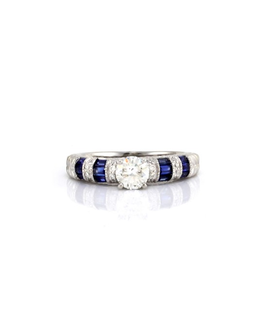 Diamond Solitaire and Alternating Diamond and Sapphire Ring